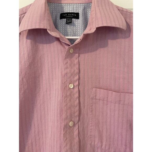 Ted Baker Men's 15.5-32/33 Dress Shirt Pink Stripe Button Down Business Office - Picture 3 of 6